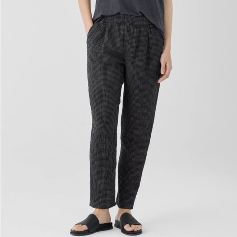Eileen Fisher Black Grey Gingham Textured Pants